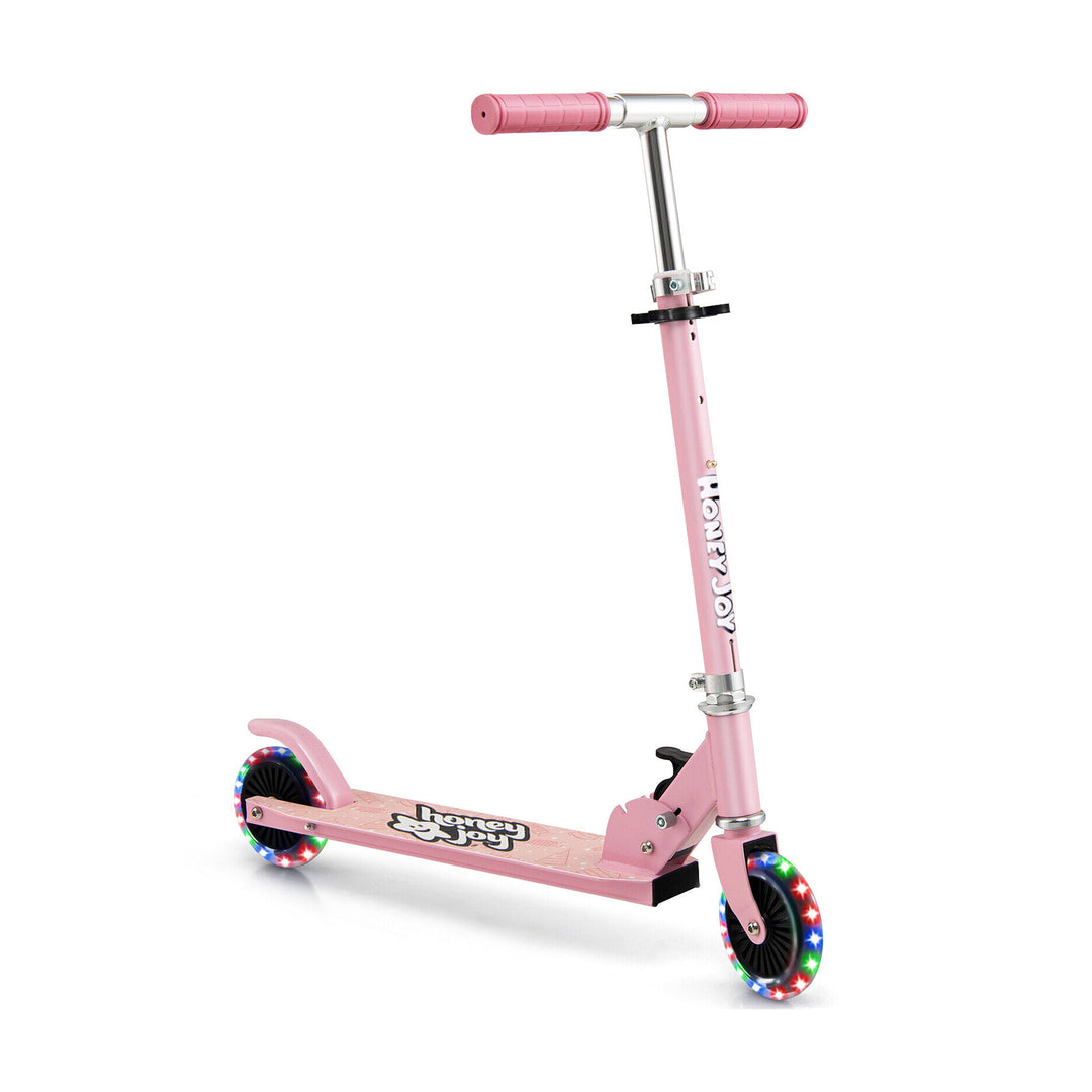 Folding Kick Scooter with 3 Adjustable Heights for Kids-Pink