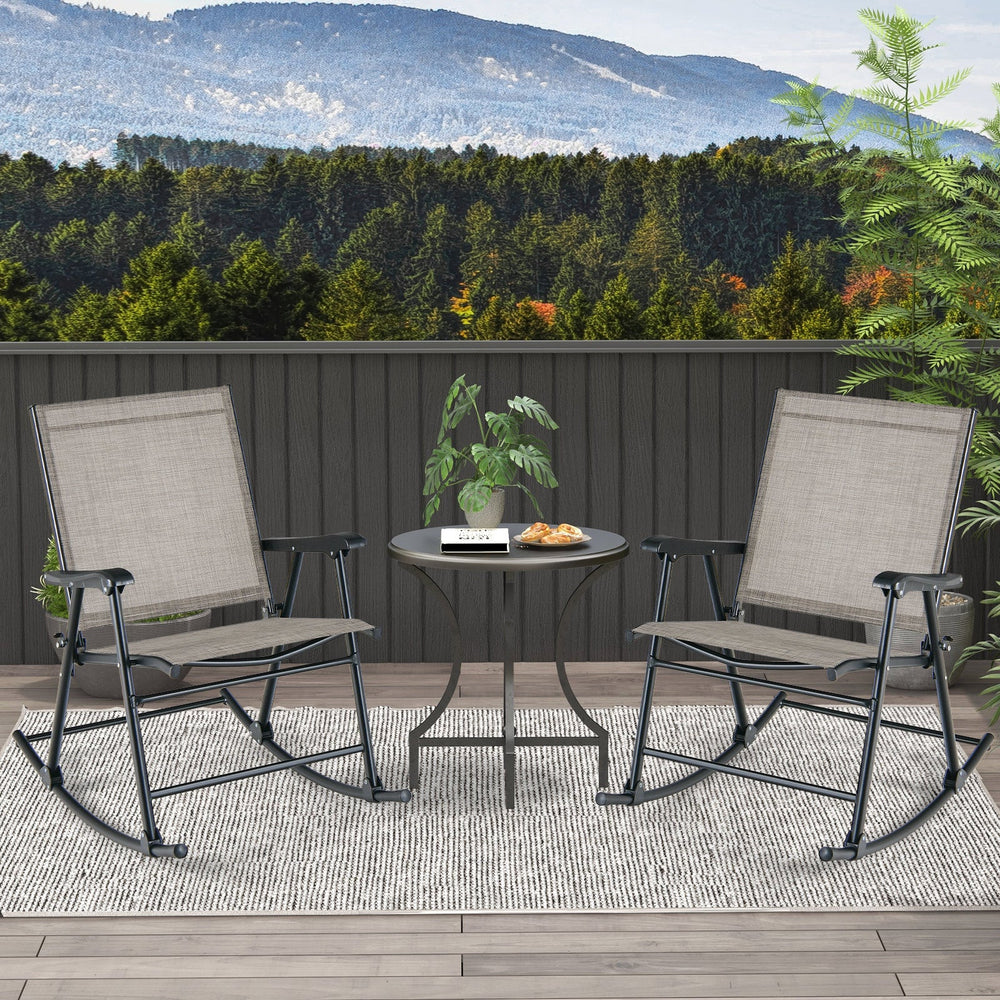 Folding Rocking Chair with Breathable Seat Fabric Set of 2