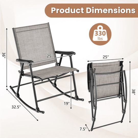 Folding Rocking Chair with Breathable Seat Fabric Set of 2