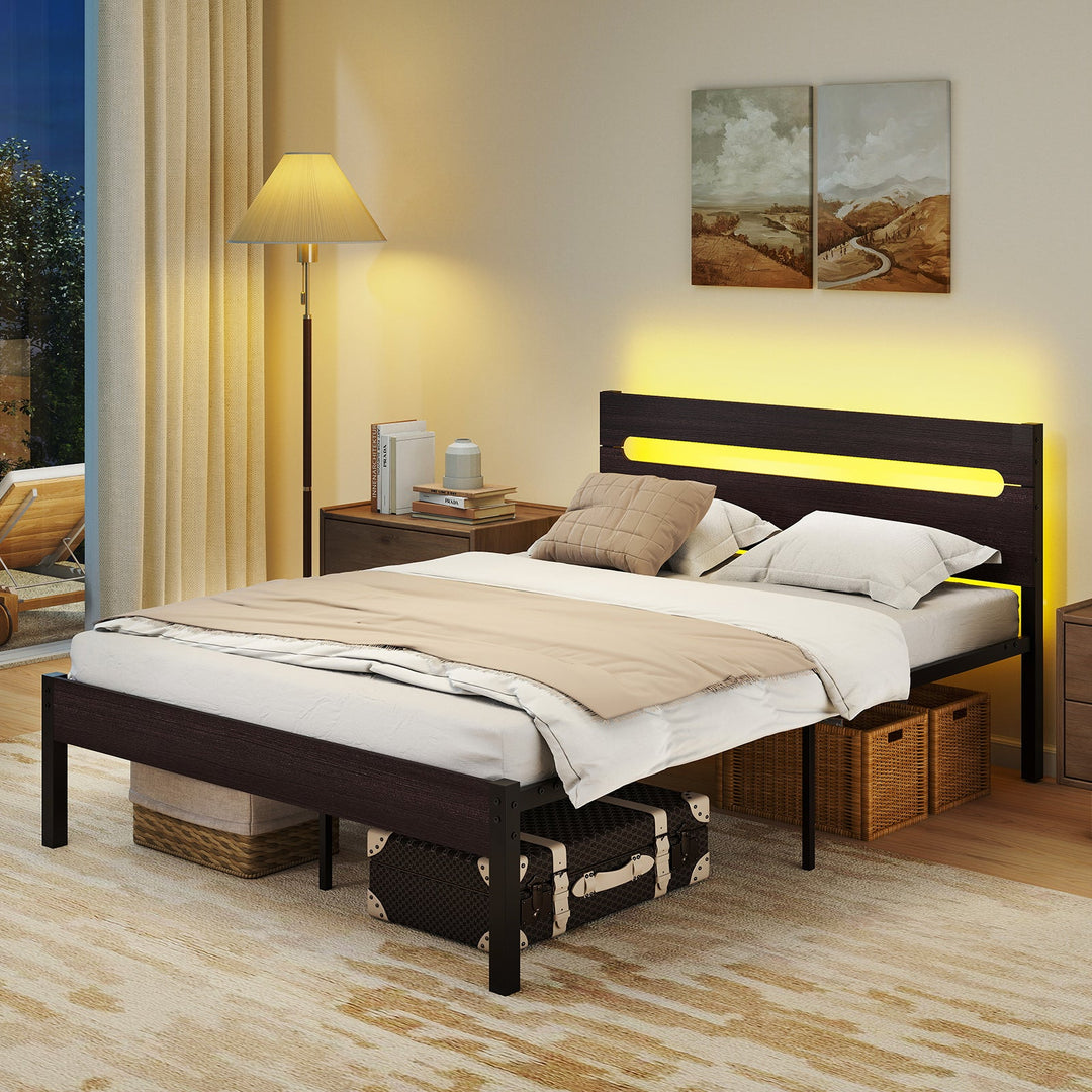 Heavy-Duty Metal Slats Support Bed Platform with Charging Station