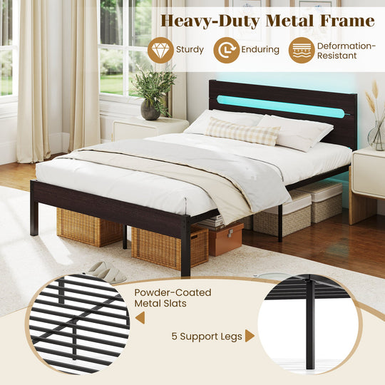 Heavy-Duty Metal Slats Support Bed Platform with Charging Station