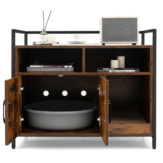 Hidden Cat Washroom with Double Doors and Scratch Cardboard-Coffee