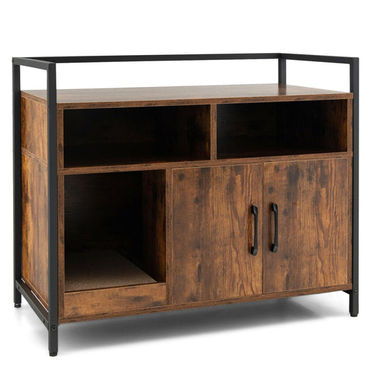 Hidden Cat Washroom with Double Doors and Scratch Cardboard-Coffee