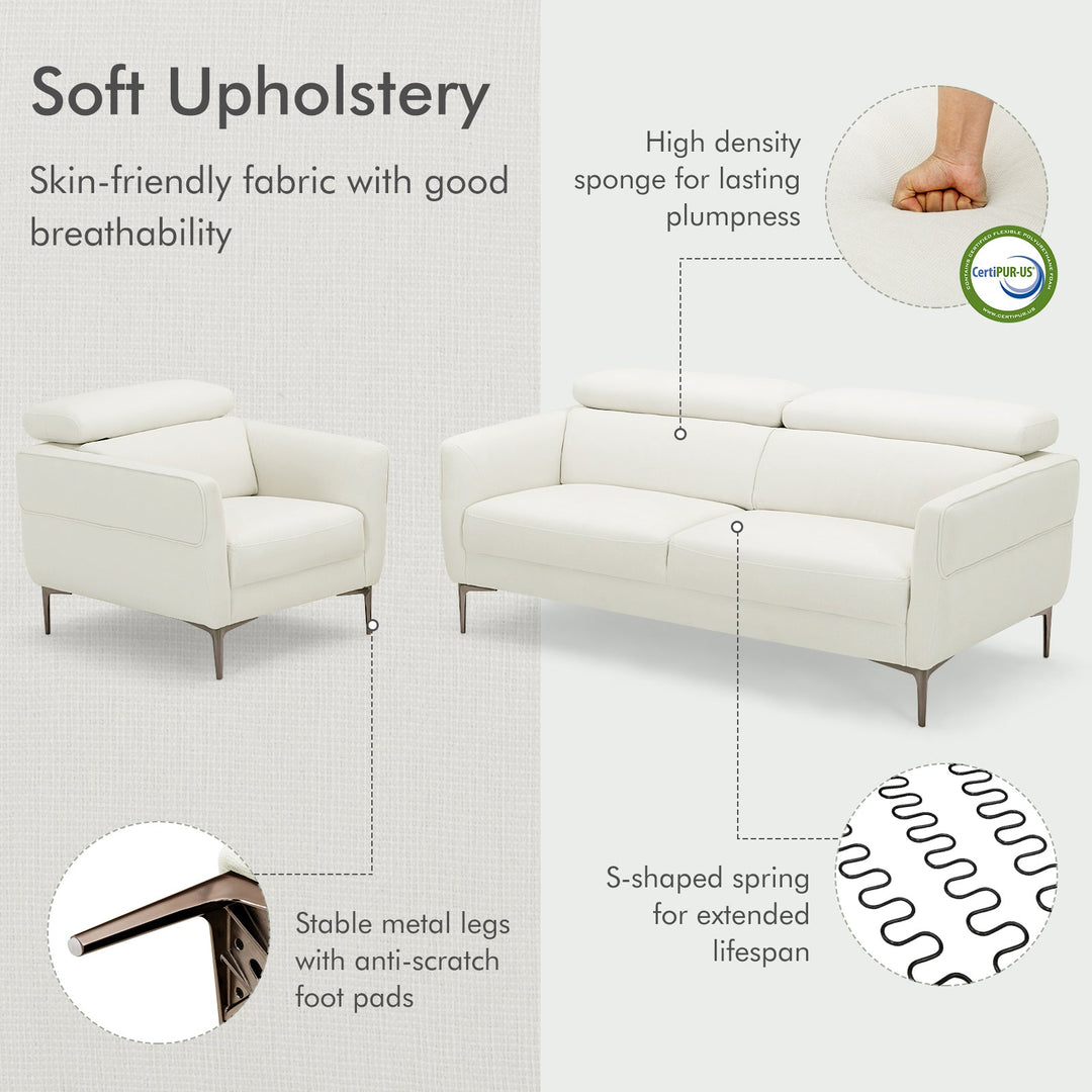 Modern Couched Sofa set with Adjustable Headrest