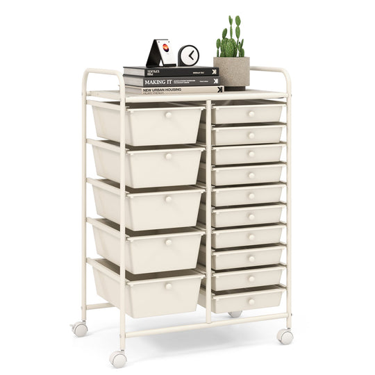 15-Drawer Utility Rolling Cart with Drawers Multi-Use Storage-Icecream Multicolor