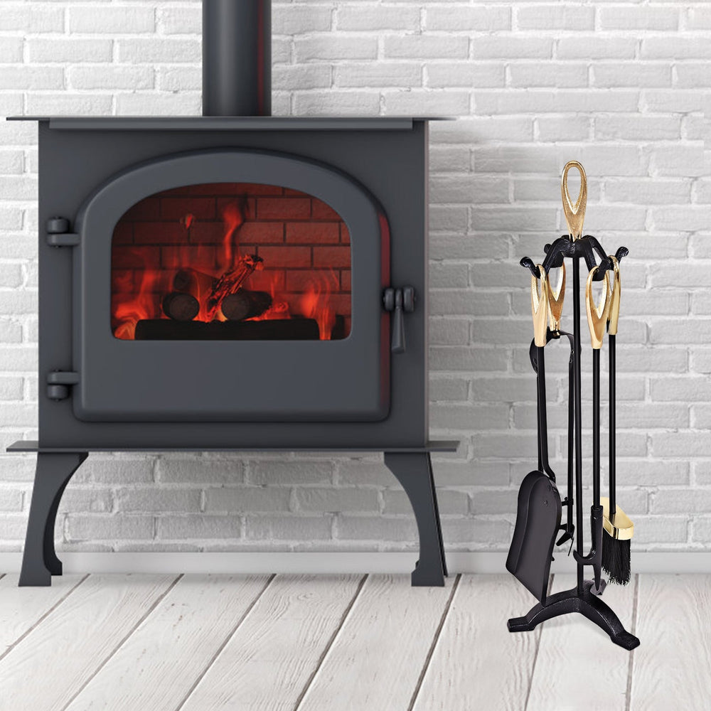 5 Pieces Rustic Heavy Duty Compact Wrought Iron Fireplace Tools Set