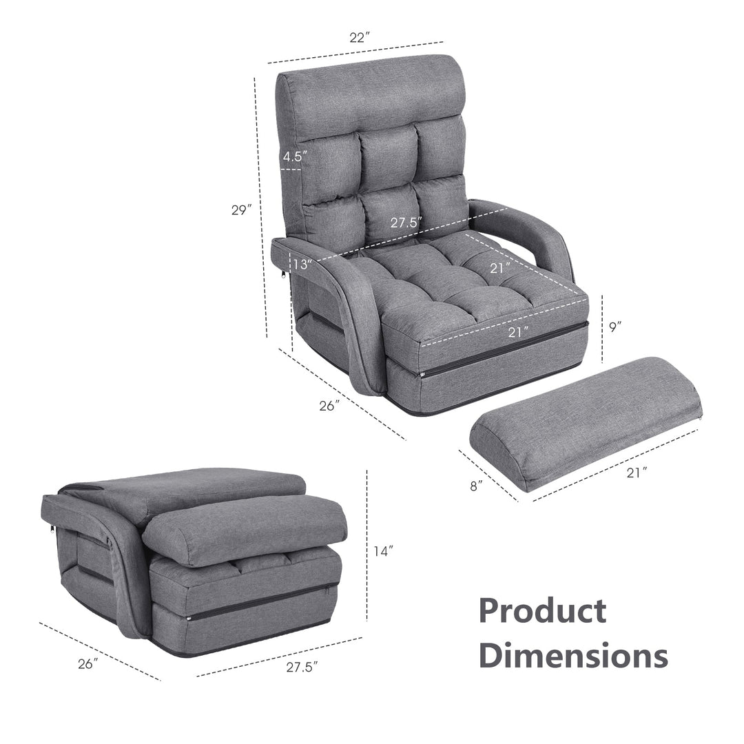 Folding Lazy Floor Chair Sofa with Armrests and Pillow