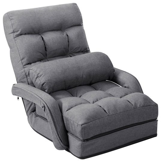 Folding Lazy Floor Chair Sofa with Armrests and Pillow