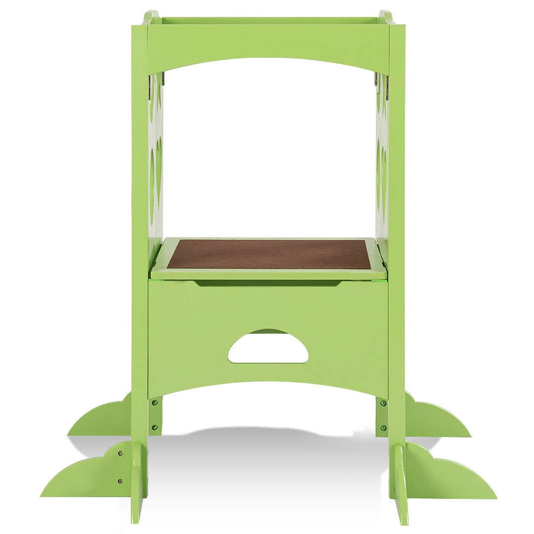 Folding Kids Kitchen Counter Step Stool-Green