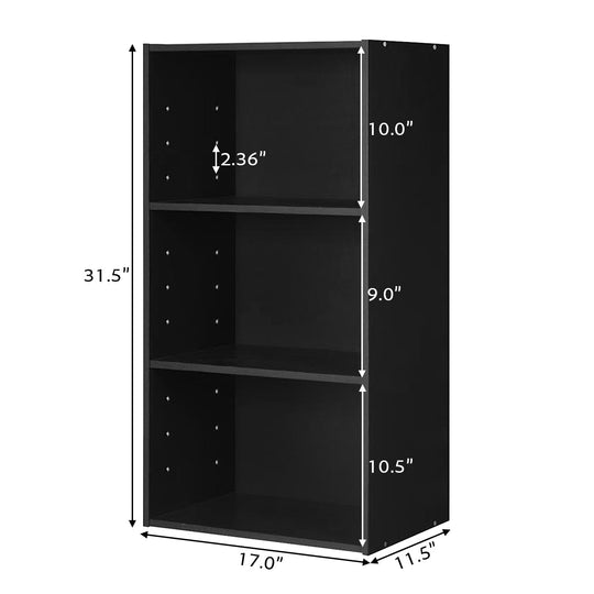 3-Tier Cube Bookcase with Adjustable Shelves for Home Office-Natural