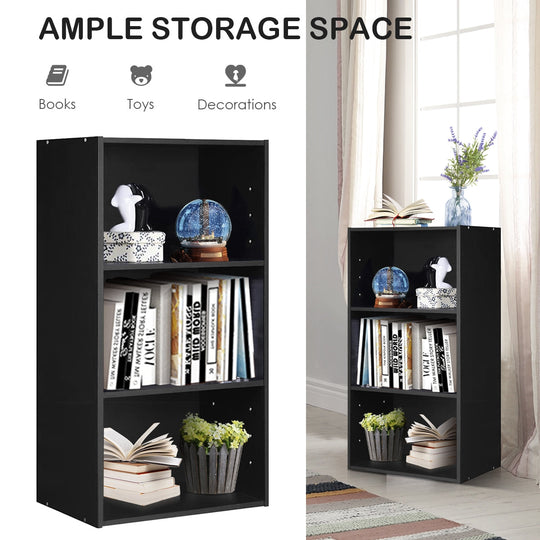 3-Tier Cube Bookcase with Adjustable Shelves for Home Office-Natural