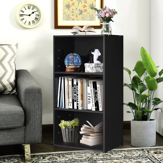 3-Tier Cube Bookcase with Adjustable Shelves for Home Office-Natural