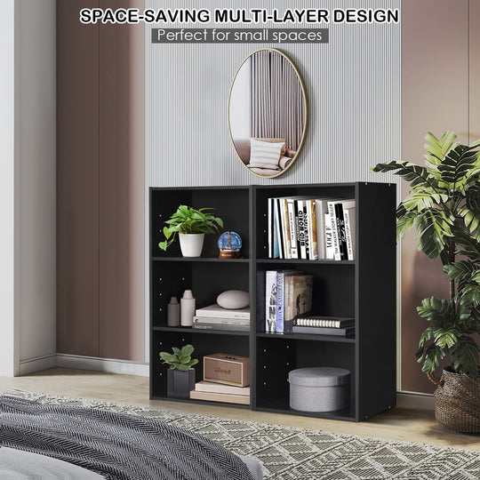 3-Tier Cube Bookcase with Adjustable Shelves for Home Office-Natural