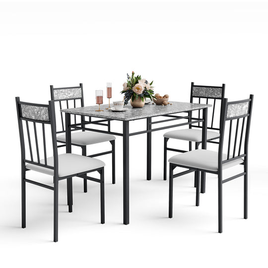 5-Piece Faux Marble Dining Set with Steel Frame
