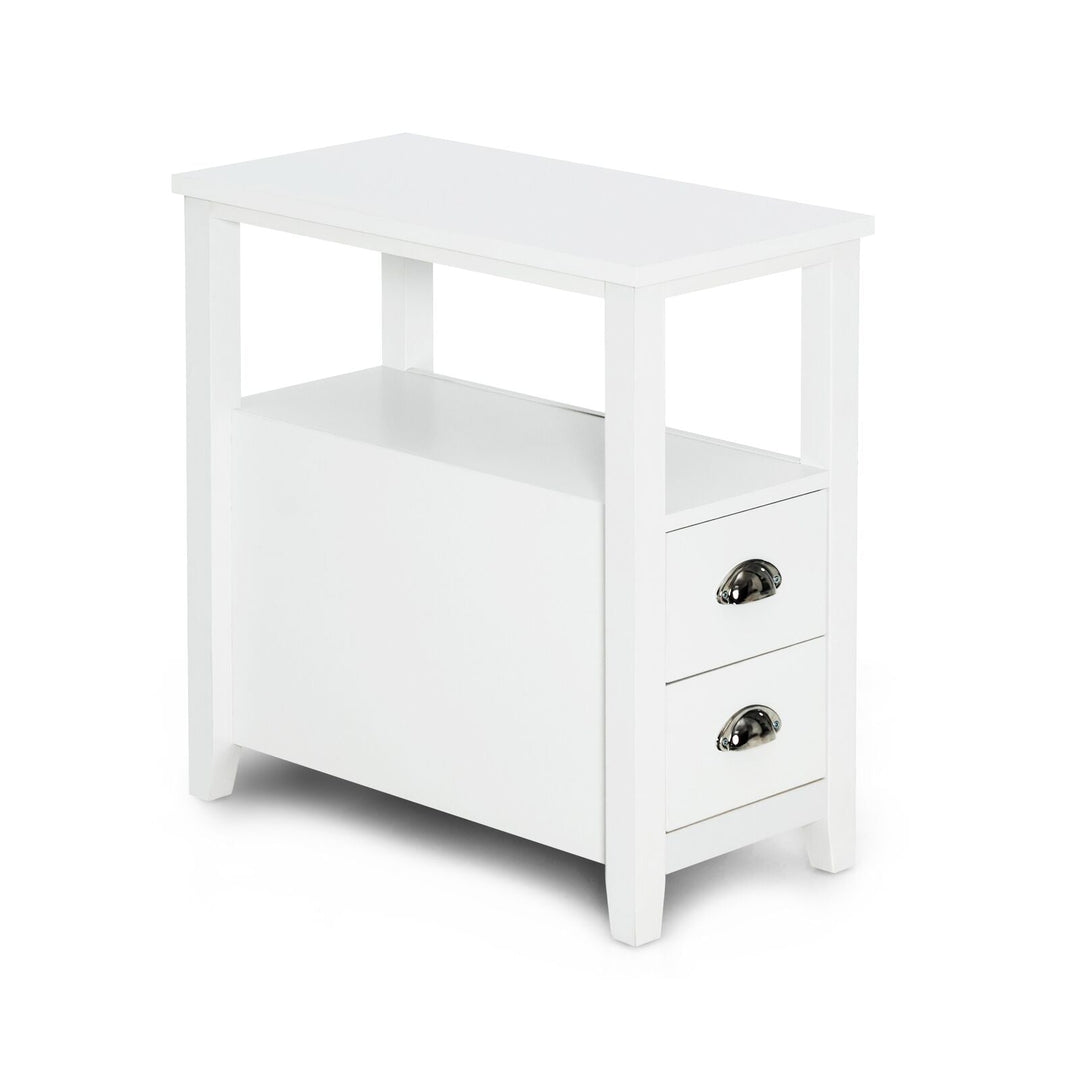 End Table Wooden with 2 Drawers and Shelf Bedside Table