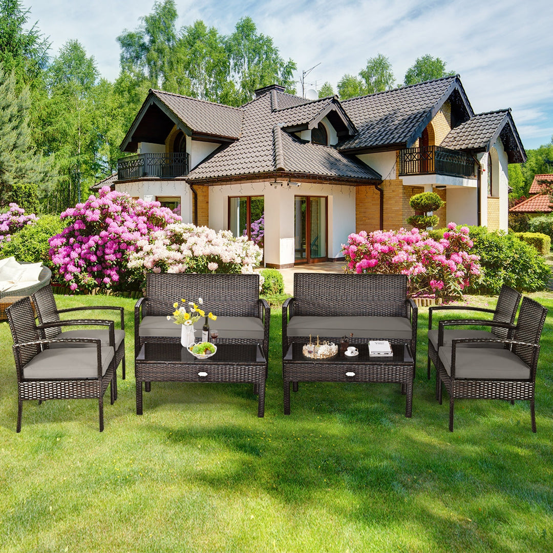 4 Pieces Patio Rattan Cushioned Furniture Set