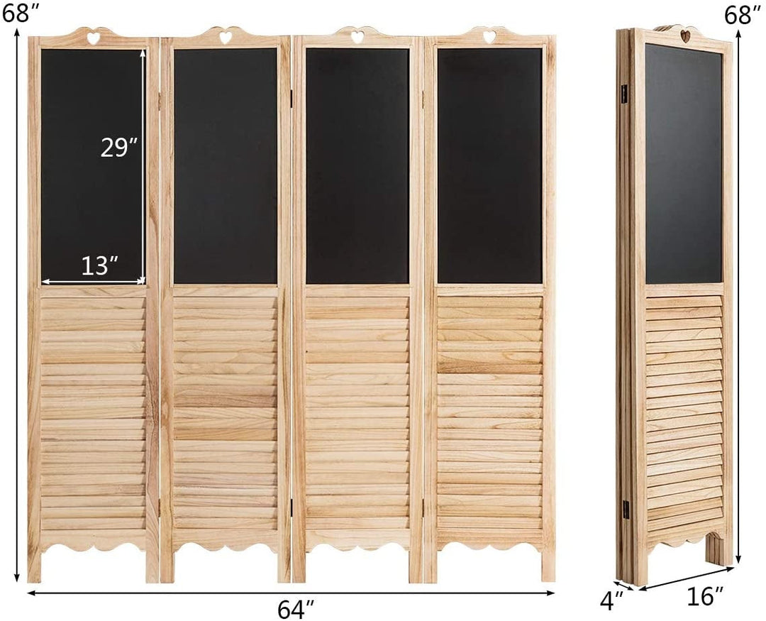 4-Panel Folding Privacy Room Divider Screen with Chalkboard
