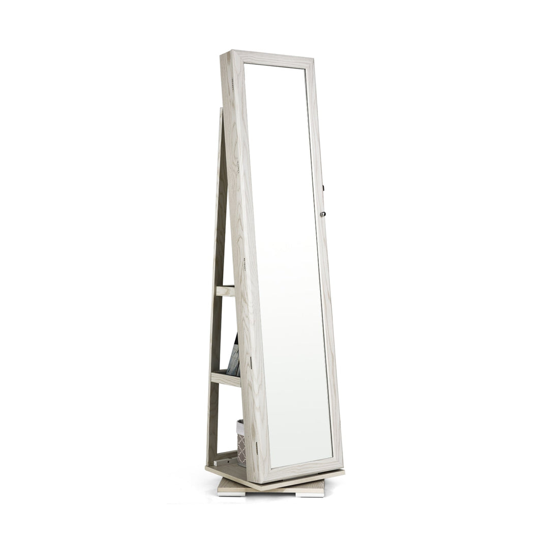 360° Rotatable 2-in-1 Lockable Jewelry Cabinet with Full-Length Mirror