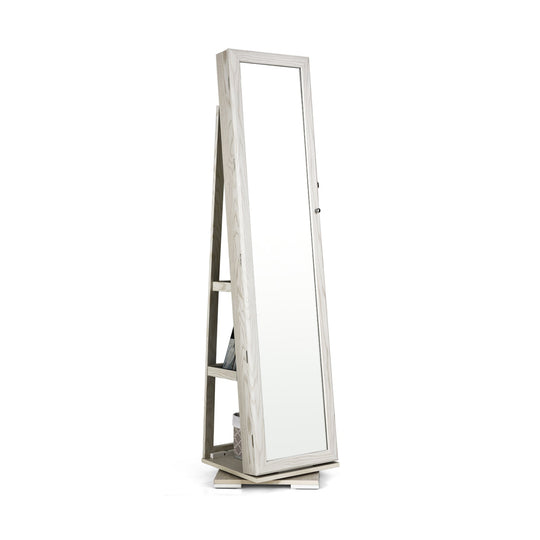 360° Rotatable 2-in-1 Lockable Jewelry Cabinet with Full-Length Mirror