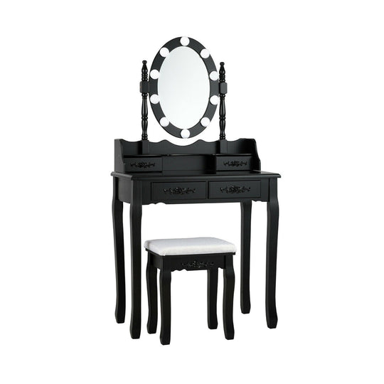 Makeup Dressing Table with Touch Switch Lighted Mirror and Cushioned Stool