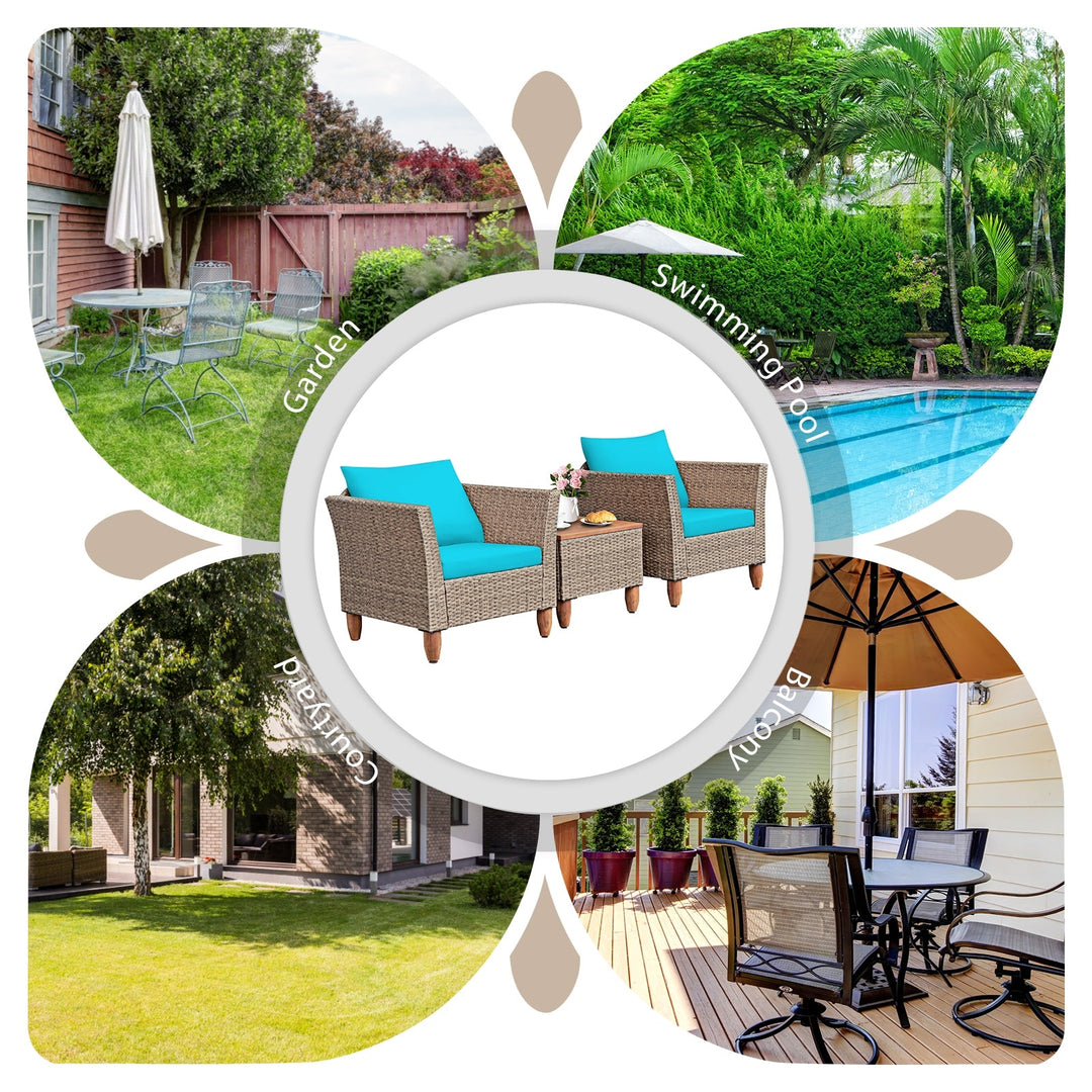 3 Pieces Patio Rattan Furniture Set with Washable Cushion for Yard Porch