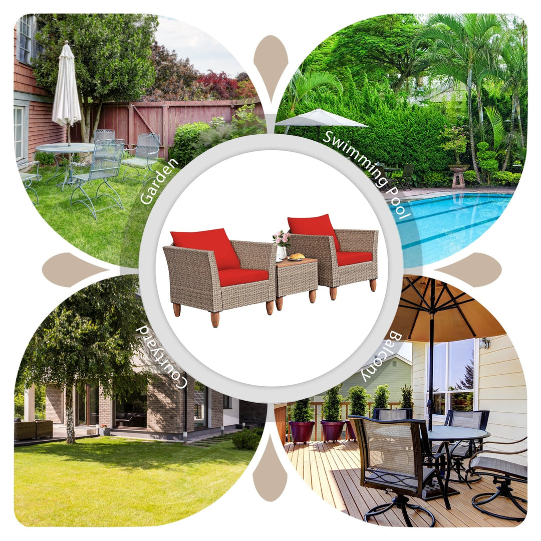 3 Pieces Patio Rattan Furniture Set with Washable Cushion for Yard Porch