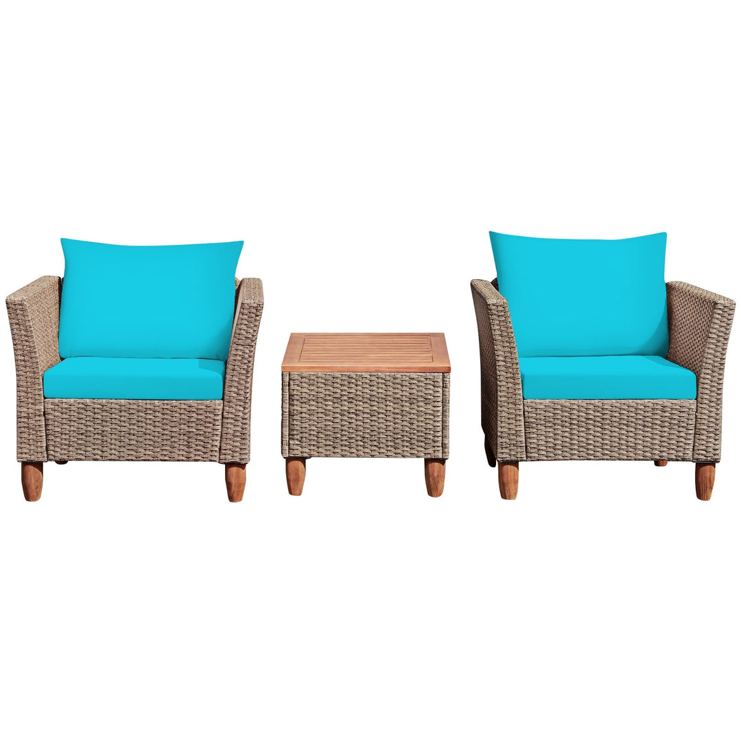 3 Pieces Patio Rattan Furniture Set with Washable Cushion for Yard Porch