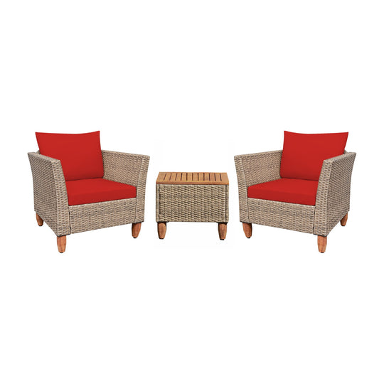 3 Pieces Patio Rattan Furniture Set with Washable Cushion for Yard Porch