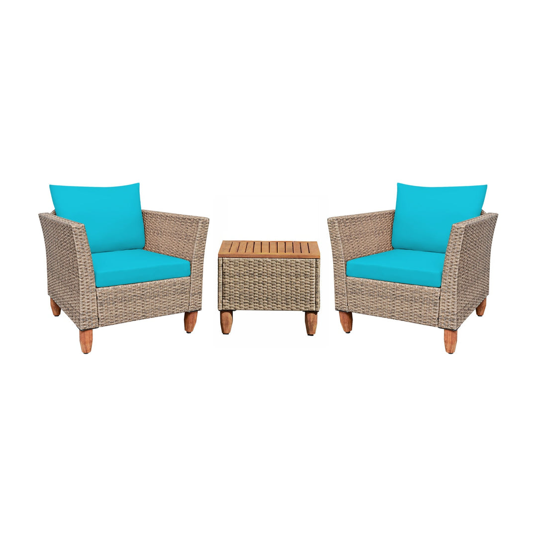 3 Pieces Patio Rattan Furniture Set with Washable Cushion for Yard Porch