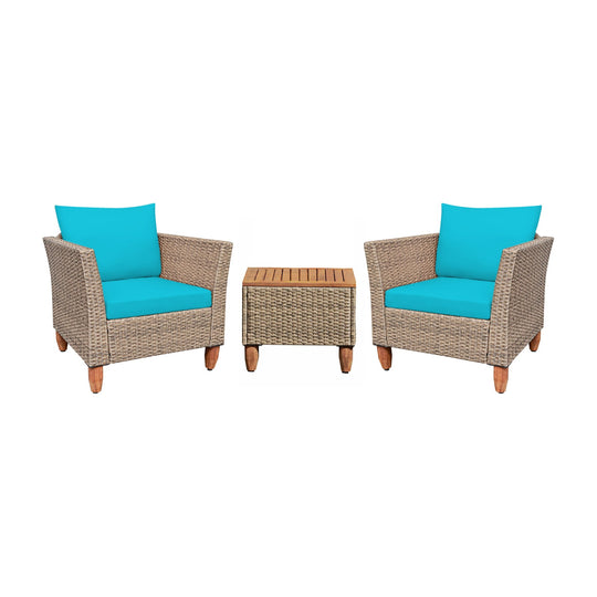 3 Pieces Patio Rattan Furniture Set with Washable Cushion for Yard Porch