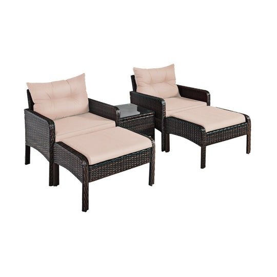 5-Piece Patio Rattan Sofa Set with Ottomans & Table