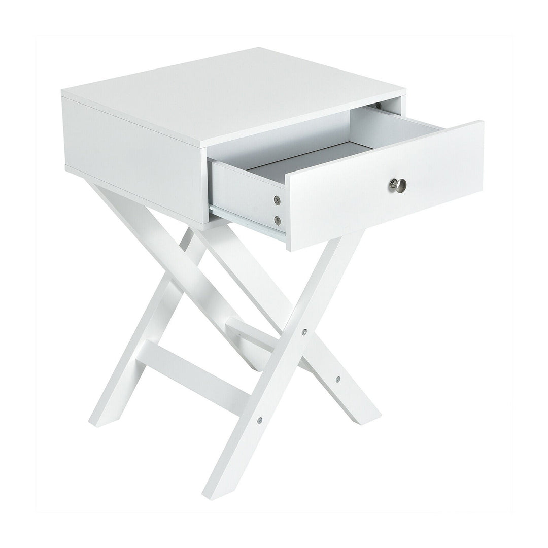 Modern X-Shaped Nightstand with Drawer for Living Room Bedroom