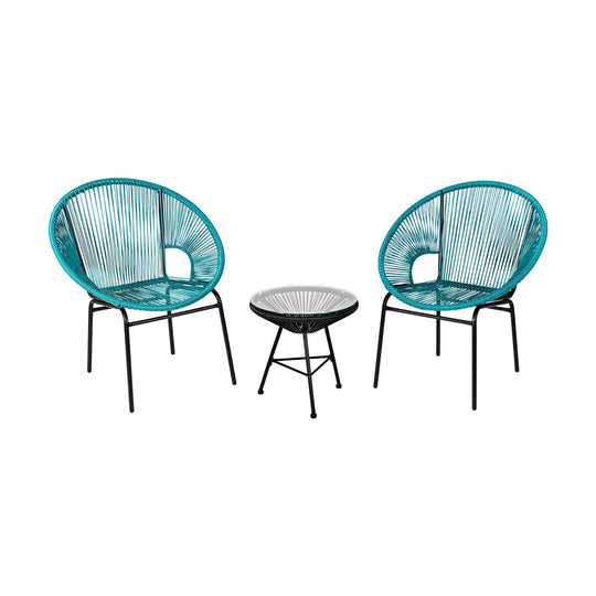 3PCS Patio Acapulco Furniture Bistro Set with GlassTable-Black