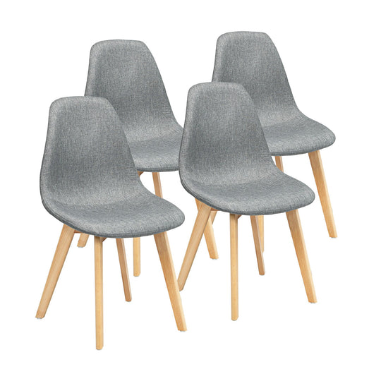 4 Pieces Modern Dining Chair Set with Wood Legs and Fabric Cushion Seat
