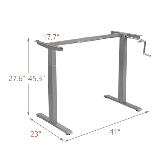 Hand Crank Sit to Stand Desk Frame Height Adjustable Standing Base-Gray