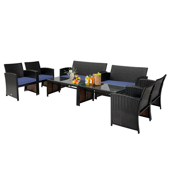 4 Pieces Patio Rattan Cushioned Furniture Set with Coffee Table-Black