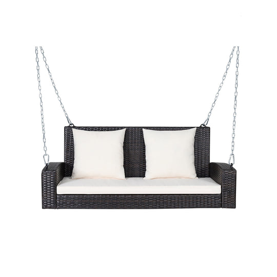 2-Person Patio Rattan Porch Swing with Cushions