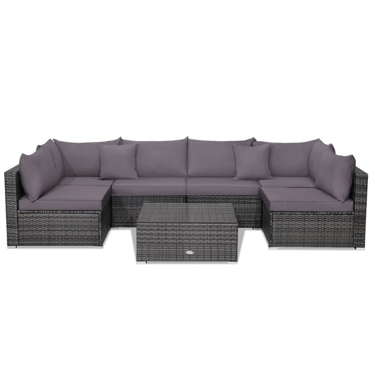 7 Pieces Patio Rattan Furniture Set Sectional Sofa Garden Cushion