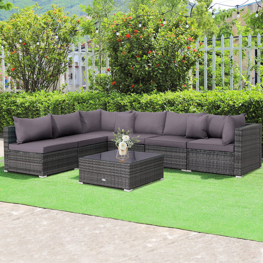 7 Pieces Patio Rattan Furniture Set Sectional Sofa Garden Cushion