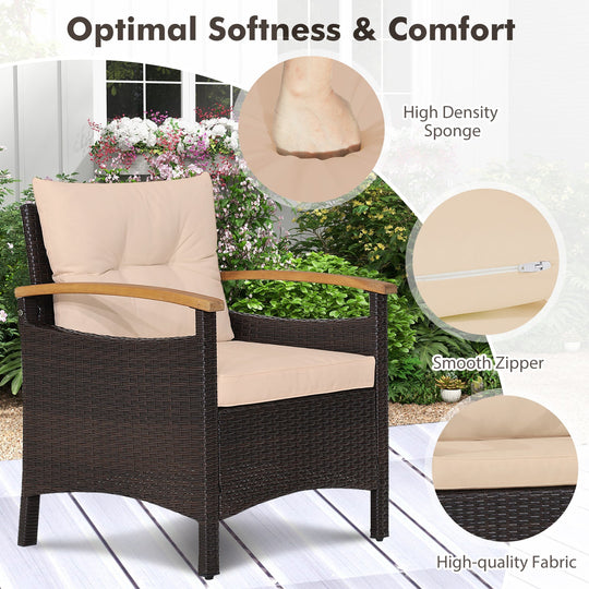 3 Pieces Patio Rattan Furniture Set with Removable Cushion