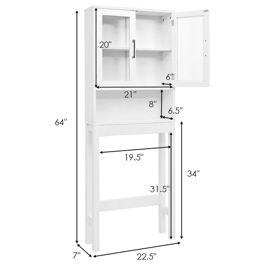 Over the Toilet Storage Cabinet Bathroom Space Saver with Tempered Glass Door