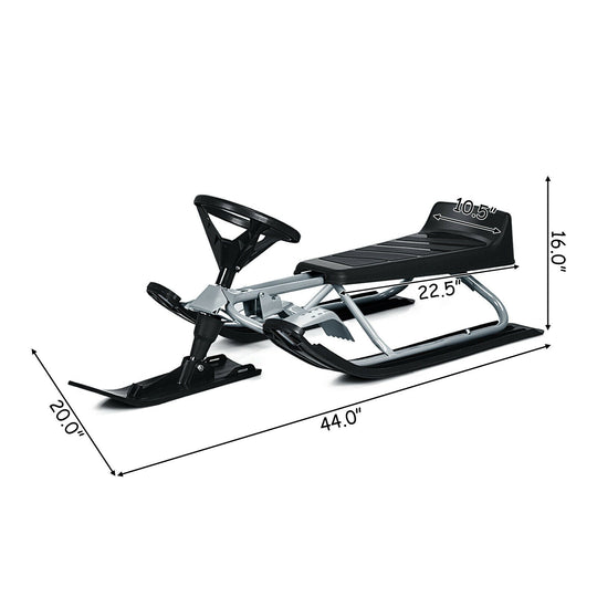 Kids Snow Sled with Steering Wheel and Double Brakes Pull Rope