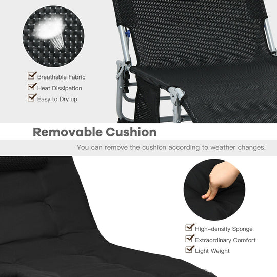 4-Fold Oversize Padded Folding Lounge Chair with Removable Soft Mattress