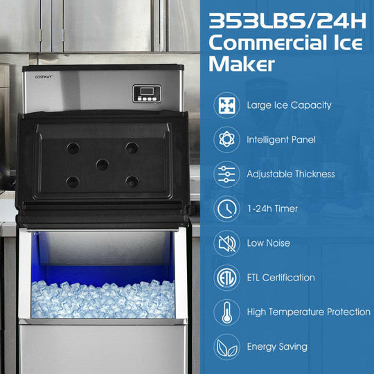 353lbs/24H Commercial Ice Maker with 198lbs Bin