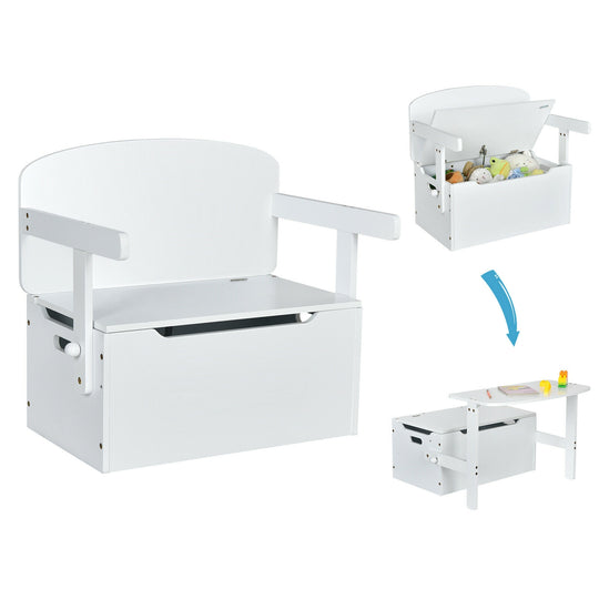 3-in-1 Kids Convertible Storage Bench Wood Activity Table and Chair Set-White