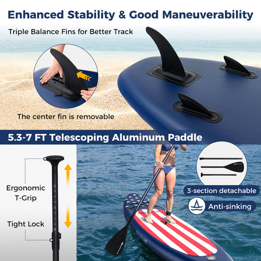 Inflatable Paddle Board with Removable Fin and Backpack
