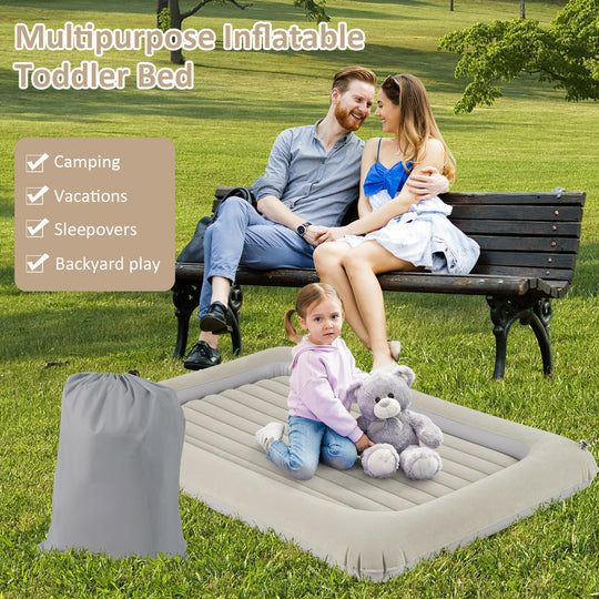 Inflatable Toddler Travel Bed with Electric Pump and Raised Bed Rails-Gray