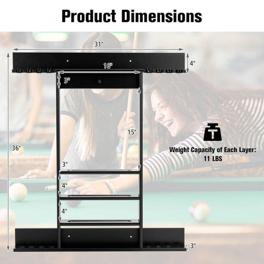 Wall-mounted Billiards Pool Cue Rack Only