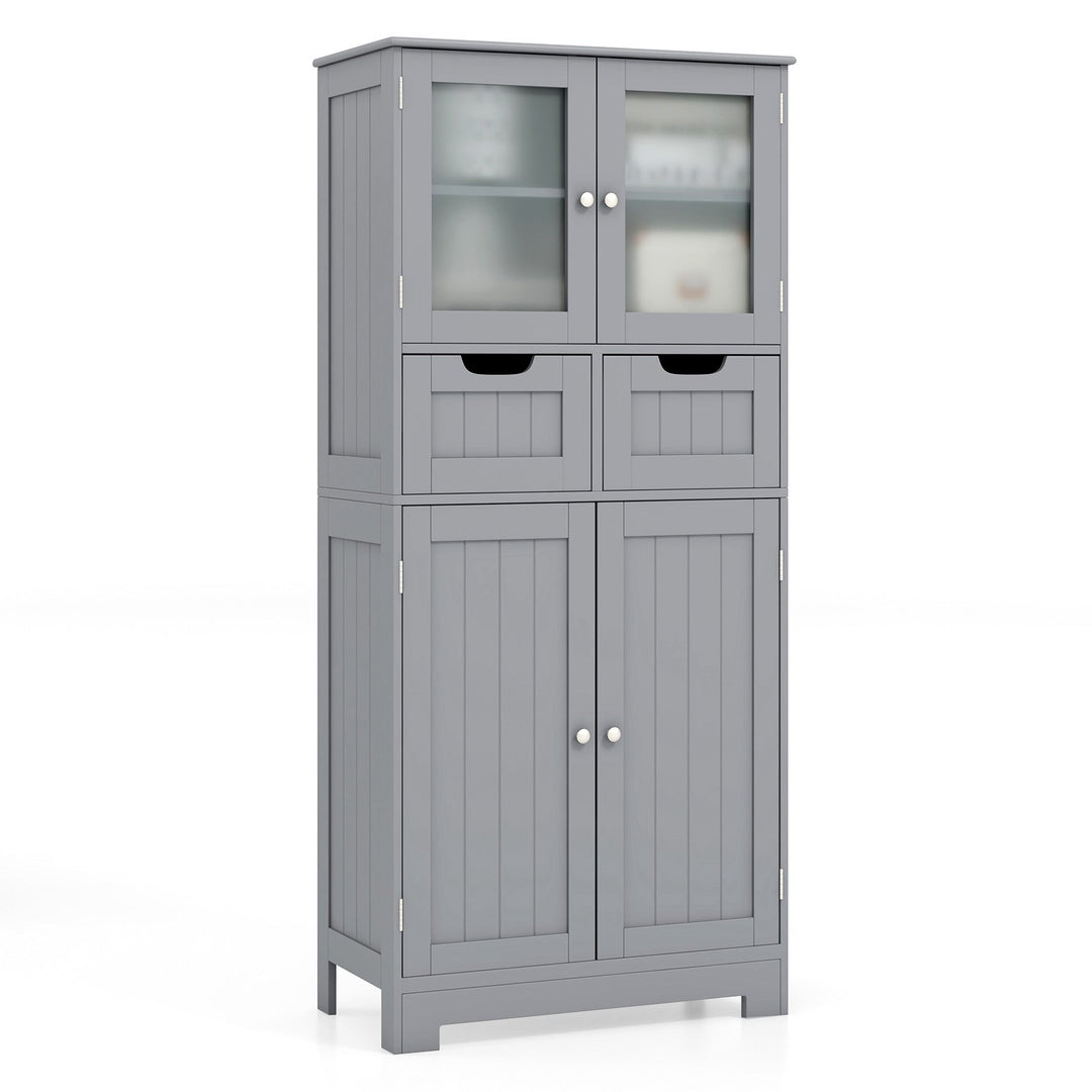 3 Tier Freee-Standing Bathroom Cabinet with 2 Drawers and Glass Doors