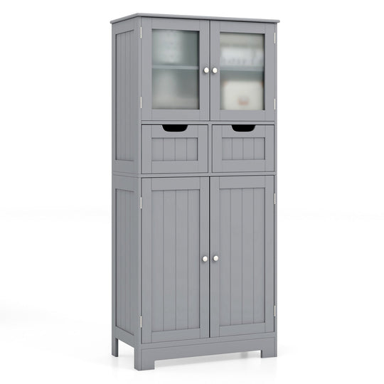 3 Tier Freee-Standing Bathroom Cabinet with 2 Drawers and Glass Doors